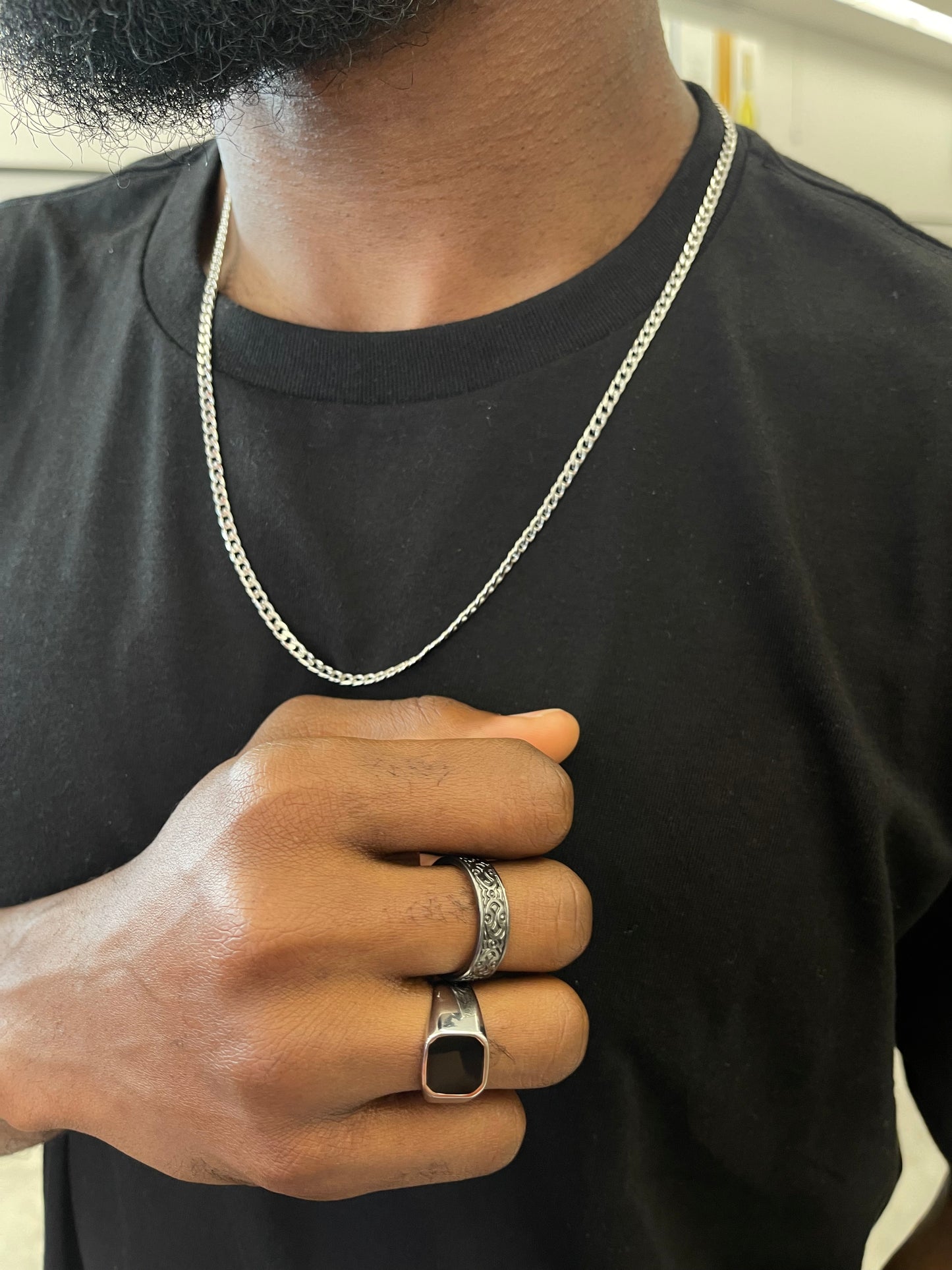 Black onyx silver ring